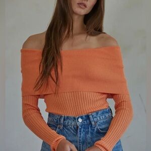 Off-Shoulder Orange Sweater